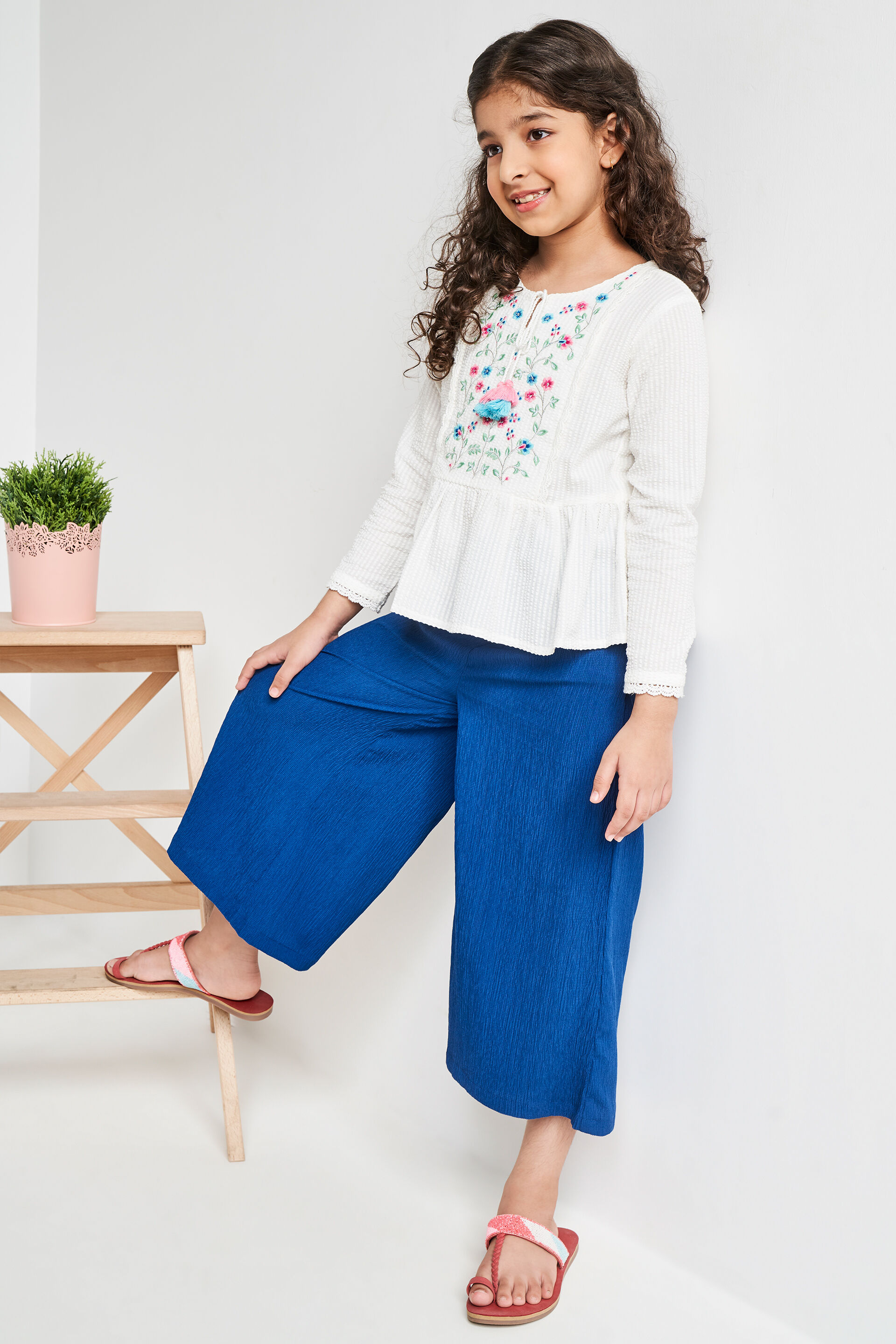 White Embroidered Flared Top, White, image 3